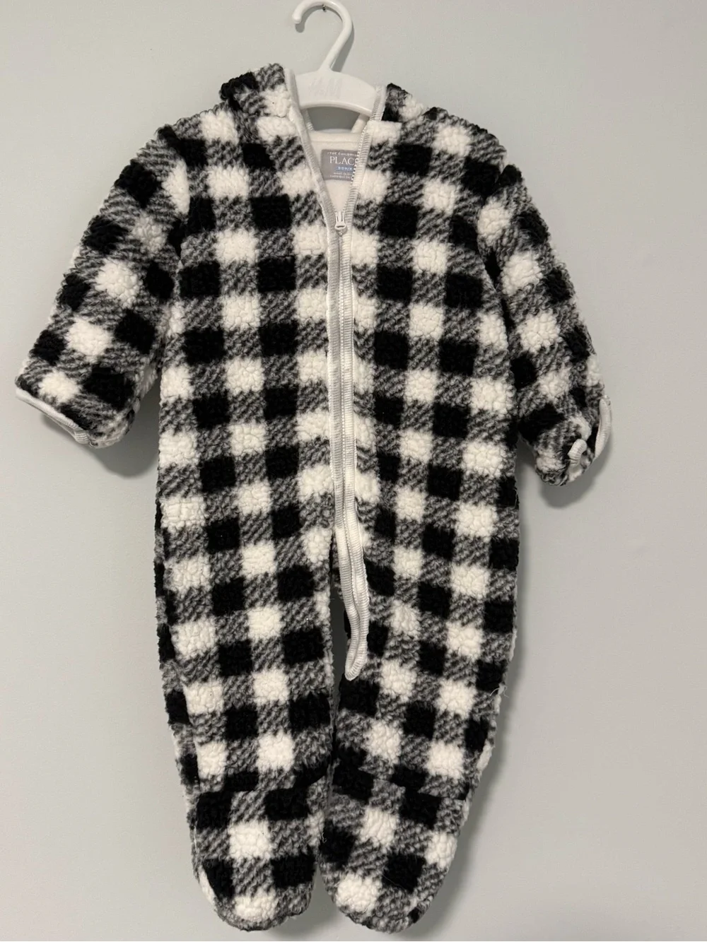 The Children's Place Black & White Sherpa Zip Romper